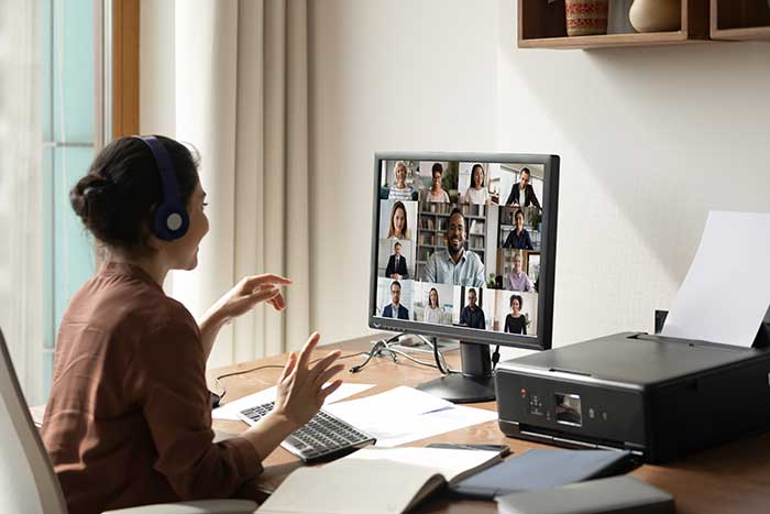 Woman participating in an online workshop