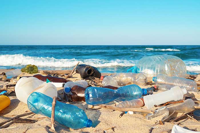 Trash and pollution on beach